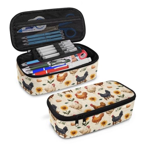 Renewold Federmäppchen mit Reißverschluss, großes Stiftetui, multifunktionaler Griff, Schreibwaren-Organizer mit Fächern, breite Öffnung, Gelbe Hahn-Sonnenblume, Einheitsgröße, Taschen-Organizer von Renewold