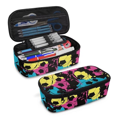 Renewold Federmäppchen mit Reißverschluss, großes Stiftetui, multifunktionaler Griff, Schreibwaren-Organizer mit Fächern, breite Öffnung, Modischer Fußball, Einheitsgröße, Taschen-Organizer von Renewold