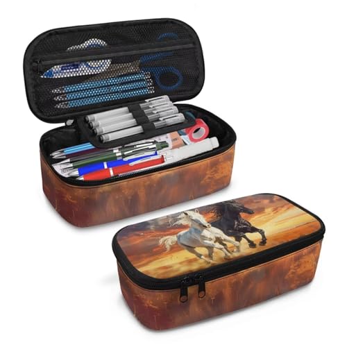 Renewold Federmäppchen mit großem Fassungsvermögen, mit Fächern, Griff, Schreibwaren-Organizer, Federmäppchen mit Reißverschluss für Mädchen und Jungen, Cooles Pferd, Einheitsgröße, Taschen-Organizer von Renewold