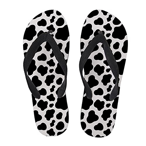 Renewold Flip Flop Sandalen Sommer Hausschuhe Strand Flip Flops Slides für Damen, Schwarz - Kuhdruck Schwarz Weiß - Größe: 39/40 EU von Renewold