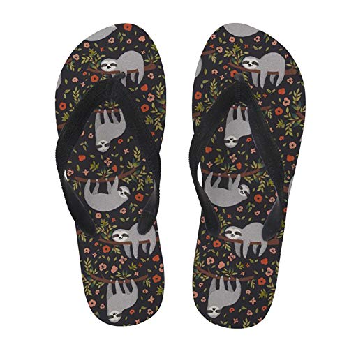 Renewold Flip Flop Sandalen Sommer Hausschuhe Strand Flip Flops Slides für Damen, Schwarz - Niedliche Faultier - Größe: 37/38 EU von Renewold