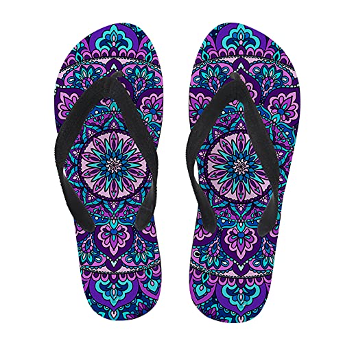 Renewold Flip Flop Sandalen Sommer Hausschuhe Strand Flip Flops Slides für Damen, Violett - Mandala Lotus lila - Größe: 39/40 EU von Renewold