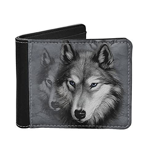 Renewold Geldbörsen Leder Kurz Brieftasche Faltbar Slim Cash Karten Halter Geldbörse, Wolf Grey Print, Einheitsgröße, von Renewold