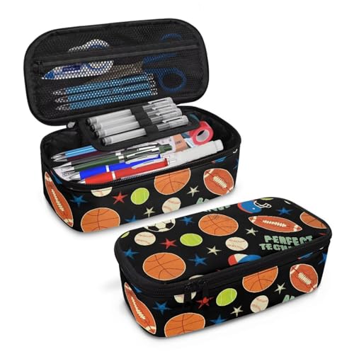 Renewold Großes Federmäppchen, tragbarer Griff, Schreibwaren-Organizer, multifunktionale Tasche mit Fächern für Jungen und Mädchen ab 4 Jahren, Basketball-Aufdruck, Einheitsgröße, Taschen-Organizer von Renewold