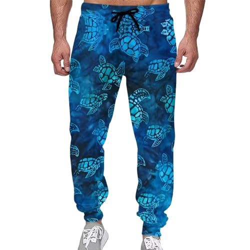 Renewold Herren Sweatpants Damen Sweatpants Jogginghose Sporthose mit elastischer Taille und verstellbarem Kordelzug, Blaue Meeresschildkröte, 27-32 von Renewold