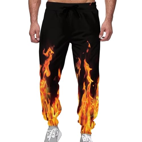 Renewold Herren Sweatpants Damen Sweatpants Jogginghose Sporthose mit elastischer Taille und verstellbarem Kordelzug, Rotes Feuermuster, 27-32 von Renewold