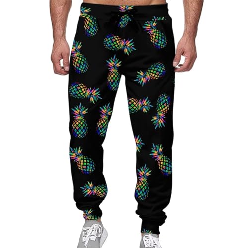 Renewold Herren Sweatpants Damen Sweatpants Jogginghose Sporthose mit elastischer Taille und verstellbarem Kordelzug, Tropische Ananas, 27-32 von Renewold