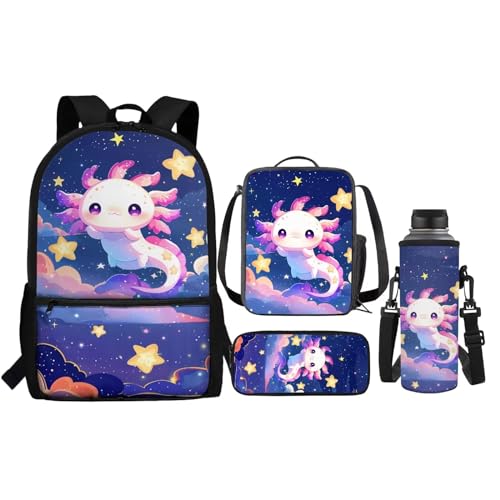 Renewold Isolierte Lunchtasche für Kinder, Federmäppchen, Wasserflasche, 4-in-1, Schulbedarf, Axolotl Star, Einheitsgröße, Tagesrucksäcke von Renewold