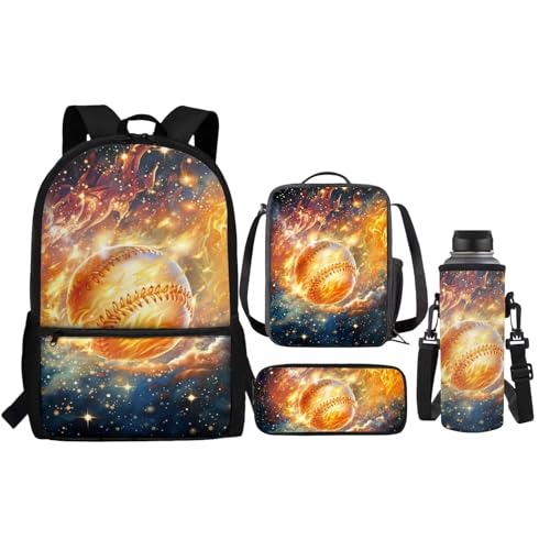 Renewold Isolierte Lunchtasche für Kinder, Federmäppchen, Wasserflasche, 4-in-1, Schulbedarf, Baseball-Neuheit, Einheitsgröße, Tagesrucksäcke von Renewold