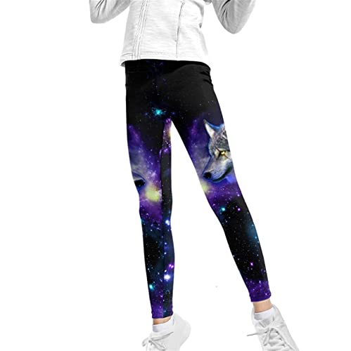 Renewold Kleinkinder und Mädchen Leggings, Hohe Taille Yogahose Hosen Kleidung, Galaxy Wolf, 8-9 Jahre von Renewold