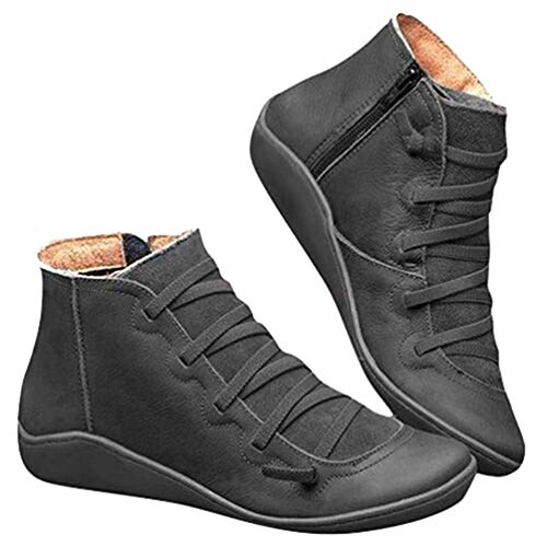 Rengzun Damen Arch Support Knöchel Stiefel Anti-Rutsch Kurze Stiefel Bequeme Flache Ferse Kunstleder Stiefel Orthotic Schuhe Herbst Winter von Rengzun
