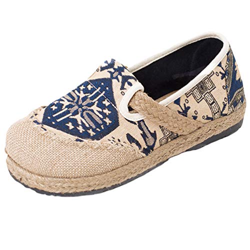 Rengzun Damen Baumwolle Leinen Espadrilles Flache Schuhe Leicht und Atmungsaktiv Slip-on Segeltuchschuhe Freizeitschuhe Flatschuhe von Rengzun