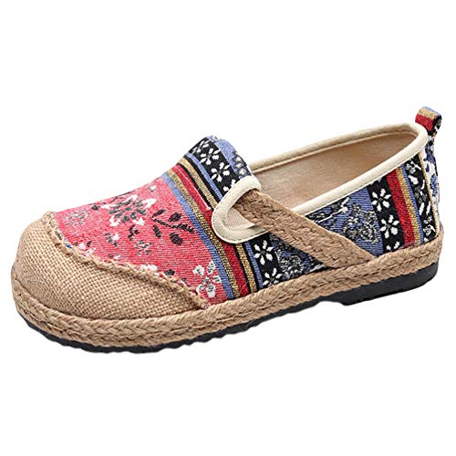 Rengzun Damen Baumwolle Leinen Espadrilles Flache Schuhe Leicht und Atmungsaktiv Slip-on Segeltuchschuhe Freizeitschuhe Flatschuhe von Rengzun