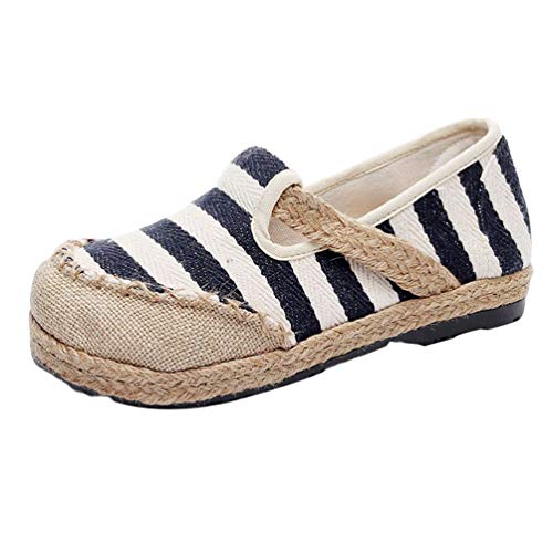 Rengzun Damen Baumwolle Leinen Espadrilles Flache Schuhe Leicht und Atmungsaktiv Slip-on Segeltuchschuhe Freizeitschuhe Flatschuhe von Rengzun