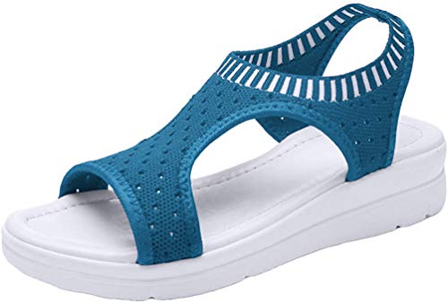 Rengzun Damen Mesh Keilabsatz Sandalen Bequem Leicht Atmungsaktiv Sommerschuhe Keile Freizeit Peep Toe Strandschuhe Freizeit Schuhe Bleu Foncé von Rengzun