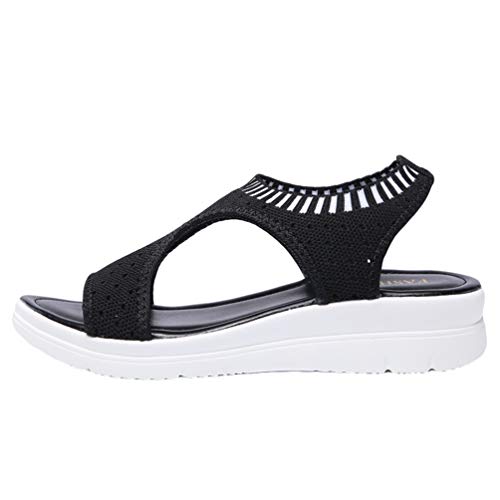 Rengzun Damen Mesh Keilabsatz Sandalen Bequem Leicht Atmungsaktiv Sommerschuhe Keile Freizeit Peep Toe Strandschuhe Freizeit Schuhe Noir von Rengzun