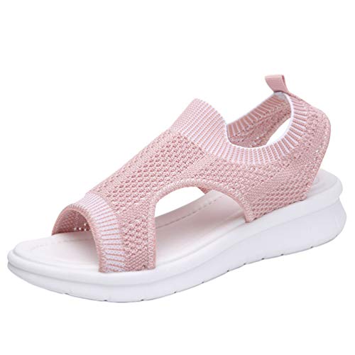 Rengzun Damen Sandalen mit Mesh-Keilabsatz Leicht Atmungsaktiv Bequem Peep Toe Sommerschuhe Strandschuhe Freizeit von Rengzun