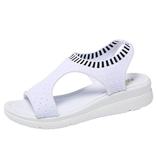 Rengzun Damen Sandalen mit Mesh-Keilabsatz Leicht Atmungsaktiv Bequem Peep Toe Sommerschuhe Strandschuhe Freizeit von Rengzun