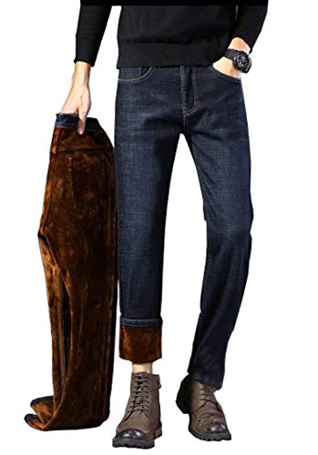 Rengzun Herren Thermojeans Thermohose Warm Flanell Gefüttert Jeans Hose Slim Fit Stretch Straight Leg Jeans Winterhose Freizeit von Rengzun