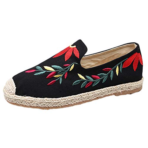 Rengzun Leinen Espadrilles Damen Stickerei Atmungsaktiv Slip-on Flache Schuhe Freizeitschuhe Outdoor Segeltuchschuhe Flatschuhe von Rengzun