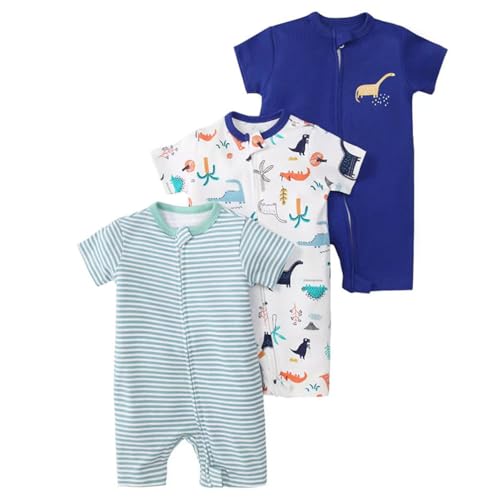 Renholin 3 Pack Baby Kurzarm Baby Strampler, Junge Mädchen Sommer Baumwolle Overalls Sleepsuits Einteilige Babybekleidung mit Reißverschluss von Renholin