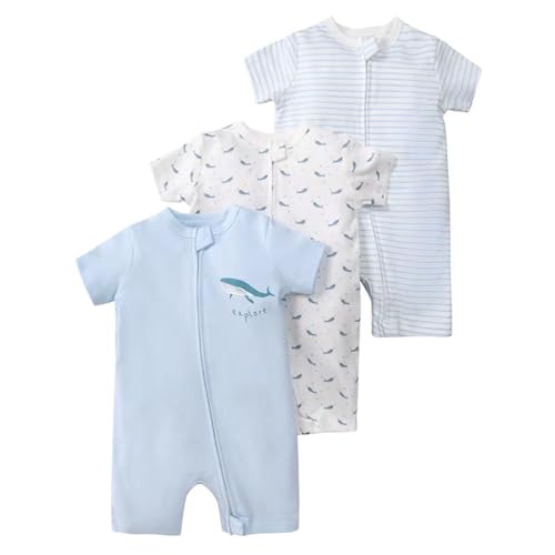 Renholin 3 Pack Baby Kurzarm Baby Strampler, Junge Mädchen Sommer Baumwolle Overalls Sleepsuits Einteilige Babybekleidung mit Reißverschluss von Renholin