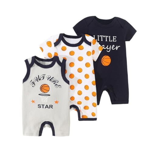 Renholin 3 Pack Neugeborenes Baby Mädchen Jungen Kurzarm Onesies Bodysuits Säugling Sommer Jumpsuit Kleinkind Baumwolle Cartoon Pyjamas von Renholin