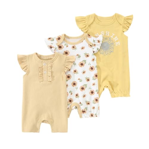 Renholin 3 Pack Neugeborenes Baby Mädchen Jungen Kurzarm Onesies Bodysuits Säugling Sommer Jumpsuit Kleinkind Baumwolle Cartoon Pyjamas von Renholin