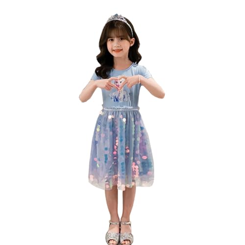 Renholin ELSA Kleider Shine Sommer Kleid Kurzarm Gefrorene Eiskönigin Prinzessin EIS Prinzessin Mädchen Kinder Party Rock von Renholin