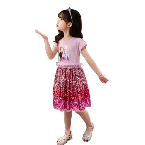 Renholin ELSA Kleider Shine Sommer Kleid Kurzarm Gefrorene Eiskönigin Prinzessin EIS Prinzessin Mädchen Kinder Party Rock von Renholin