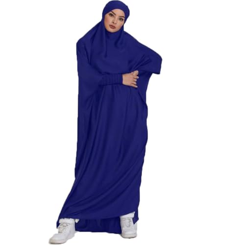 Renholin Frauen Muslimisches Kleid Ein Stück Gebetskleid für Frauen Abaya Islamischer Naher Osten Dubai Türkei Maxi Abaya Kaftan mit Hijab Kleid Volle Abdeckung Kleid (Dark Blau, One Size) von Renholin