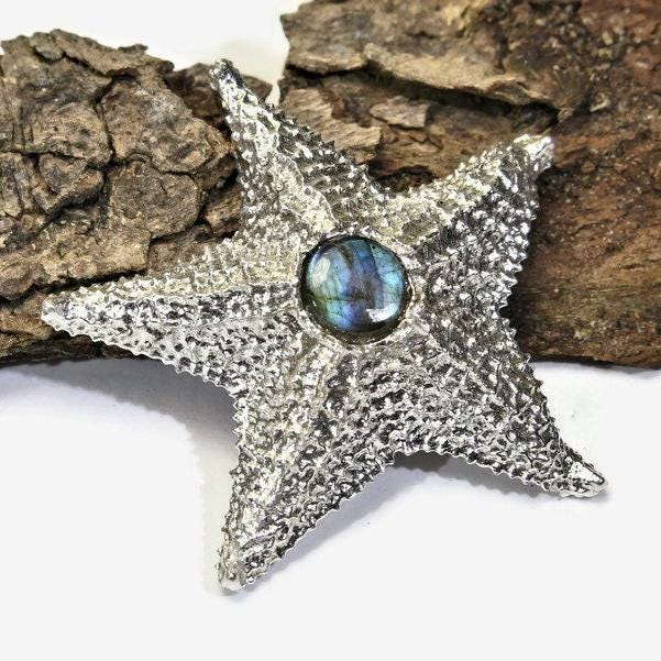 Massiv Sterlingsilber Seestern Anhänger Mit Labradorit Silberfassung Silberanhänger Labradoritschmuck Labradoritanhänger Ozean Meeresschmuck von ReniJaniDesign