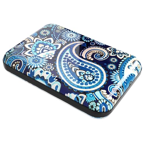 Kartenetui Damen elegant Aluminium mit RFID-Sicherheit Hohe Kapazitat Verschleißfest modernes Design kreditkartenetui Damen cardholder Damen blaues Paisley von Renimove