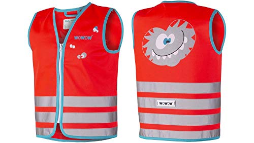 RennMaxe : WOWOW Reflex Kinderweste Crazy Monster rot XS / 36 3-4 Jahre - inkl Sicherheitsband - Leuchtweste Warnweste Sicherheitsweste Kinder Jugendliche von RennMaxe