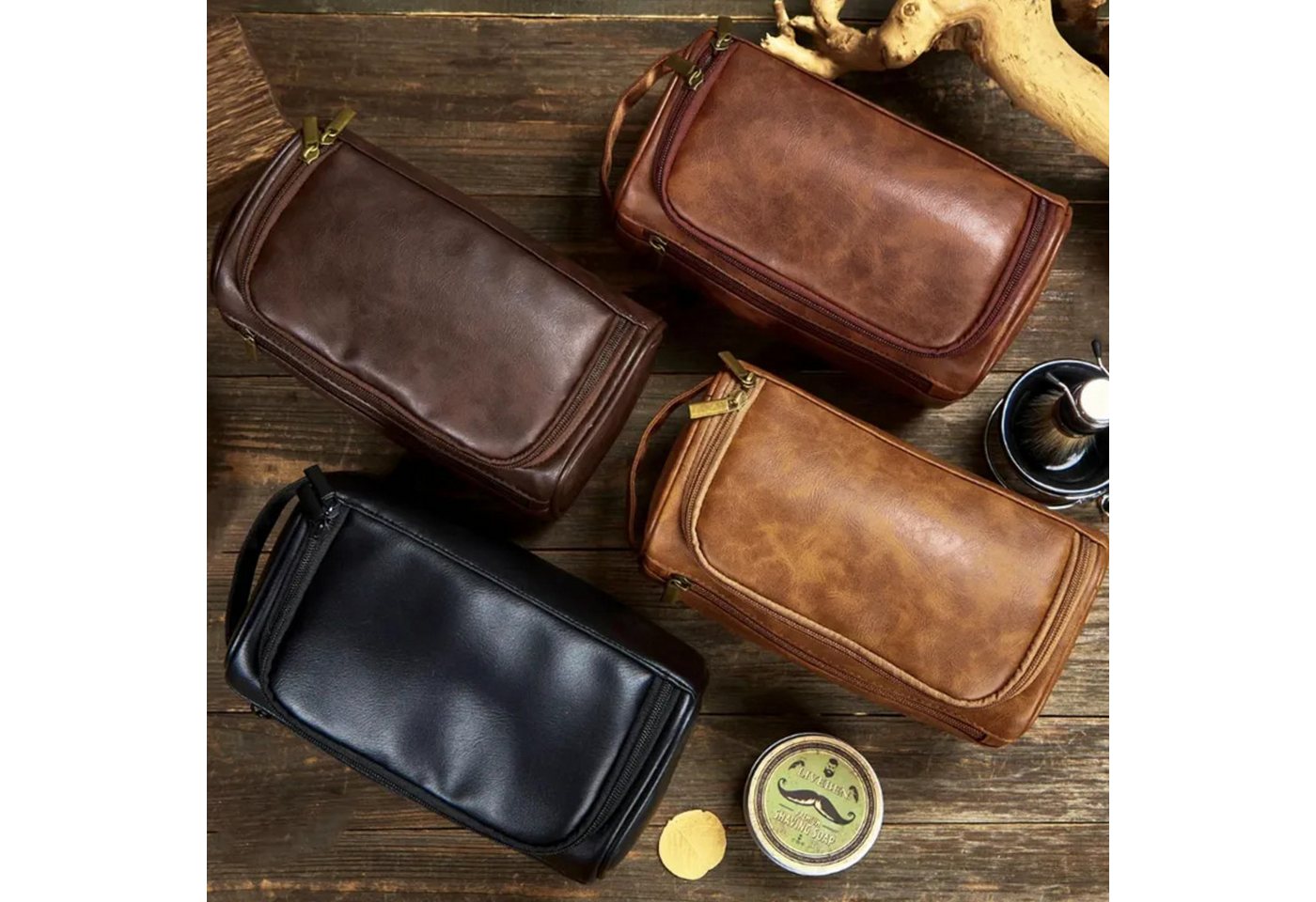 Renna Leather Kulturbeutel Kulturbeutel Leder Kosmetiktasche mit 2 Fächern für Reise von Renna Leather