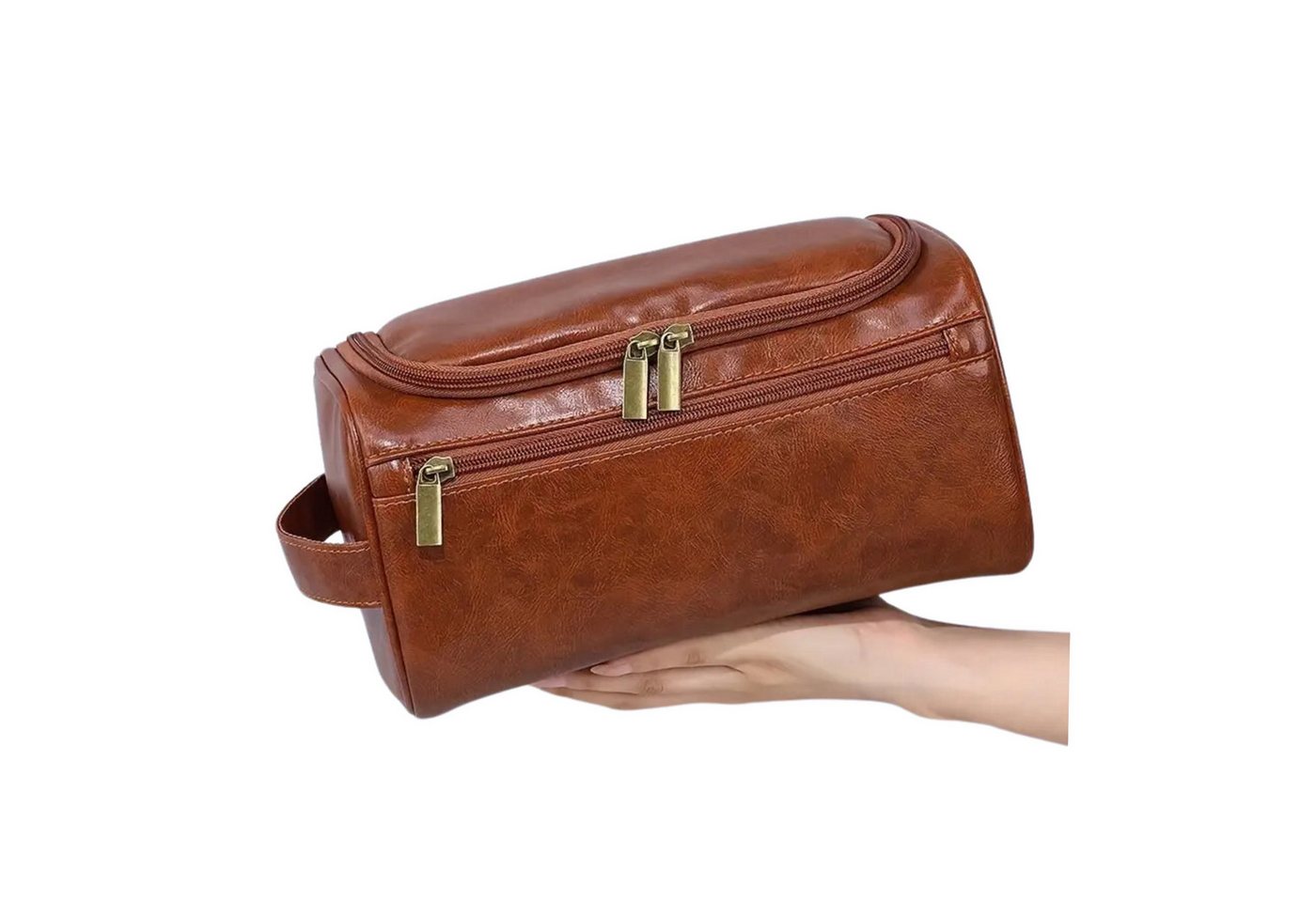 Renna Leather Kulturbeutel Leder Kosmetiktasche mit 2 Fächern für Reise von Renna Leather