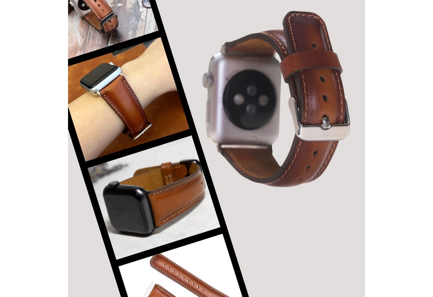 Renna Leather Smartwatch-Armband Apple Watch Band für Series 11/10 / Ultra/9/SE/8-1 Echtleder Armband von Renna Leather