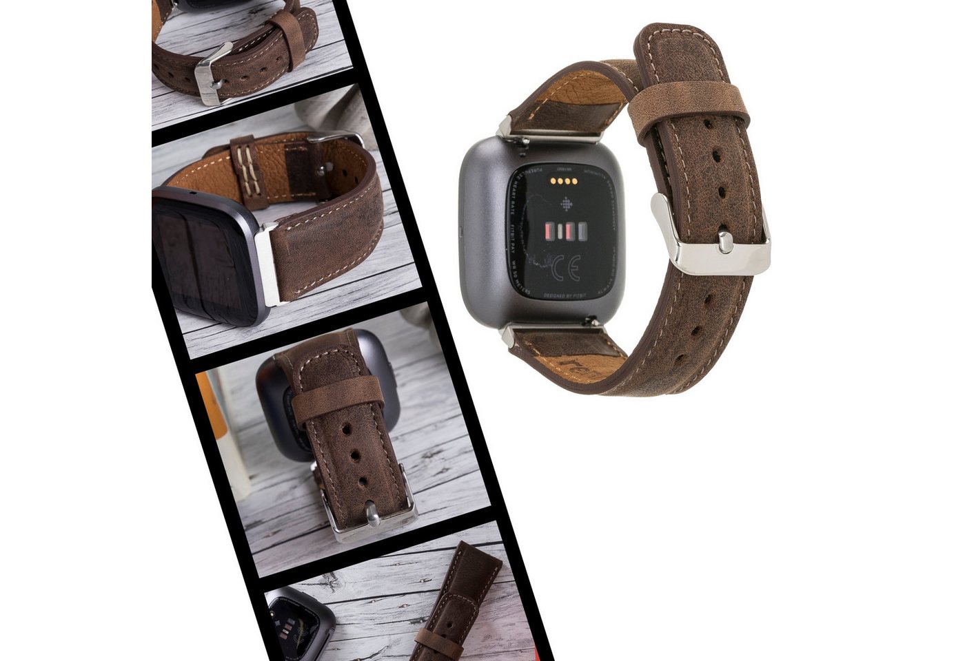 Renna Leather Smartwatch-Armband Echtleder Armband für Fitbit Versa 4 / 3 / Sense 2 / Sense von Renna Leather