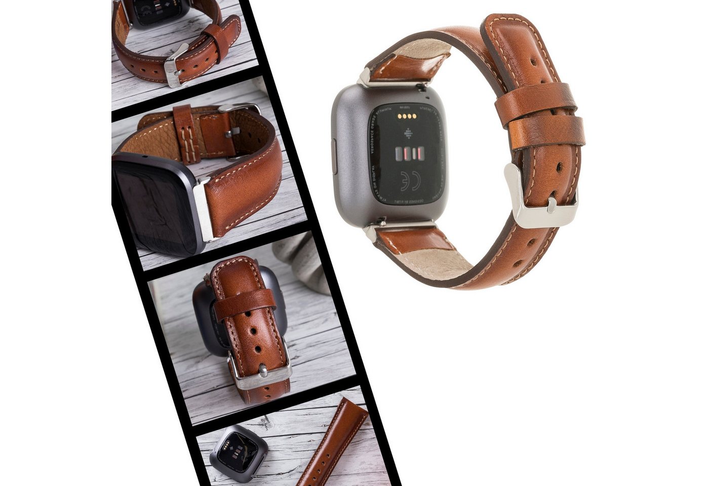 Renna Leather Smartwatch-Armband Echtleder Armband für Fitbit Versa 4 / 3 / Sense 2 / Sense von Renna Leather