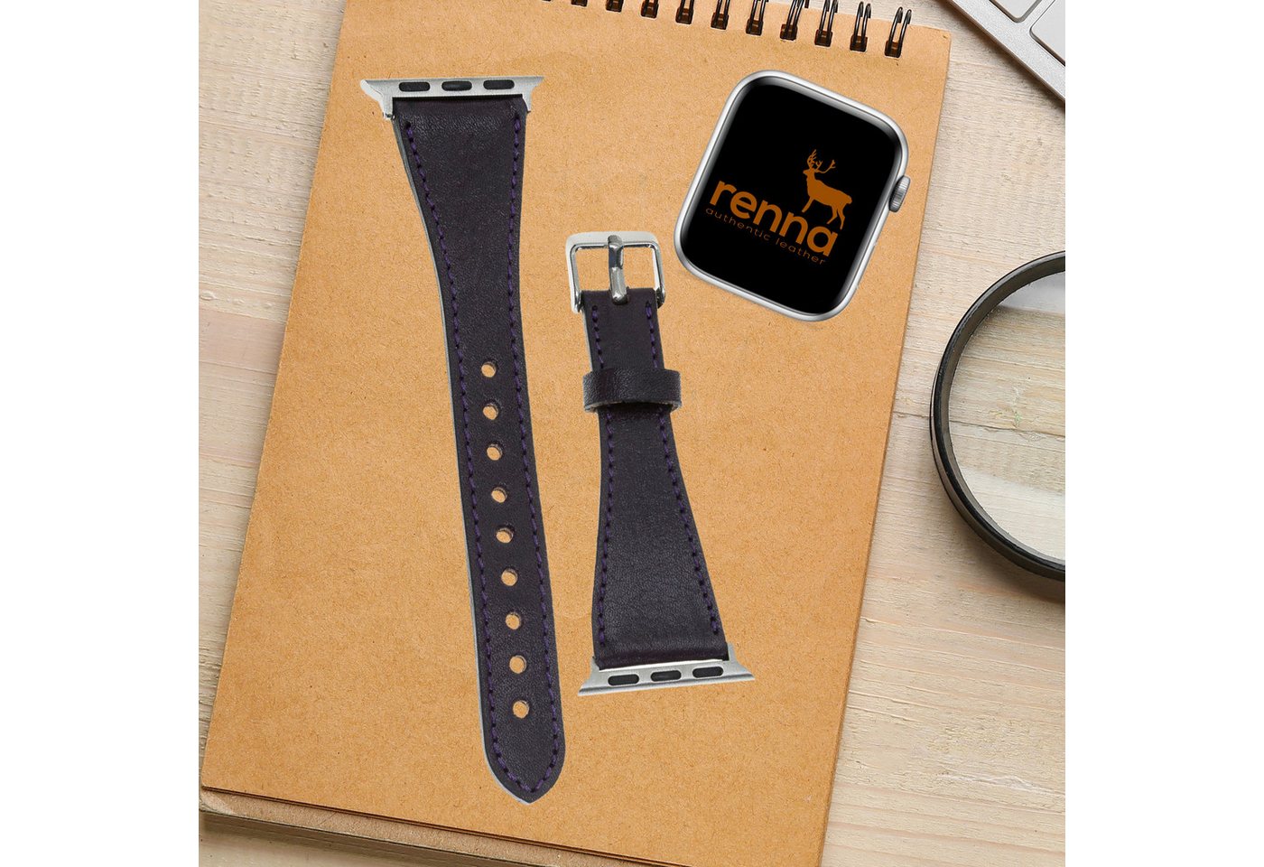 Renna Leather Uhrenarmband Apple Watch Band für Series 9/8/ULTRA/7/6/Se/6-1 Leder Uhrenarmband von Renna Leather