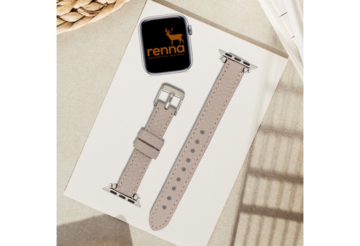 Renna Leather Uhrenarmband Apple Watch Band für Series 9/8/ULTRA/7/6/Se/6-1 Leder Uhrenarmband von Renna Leather