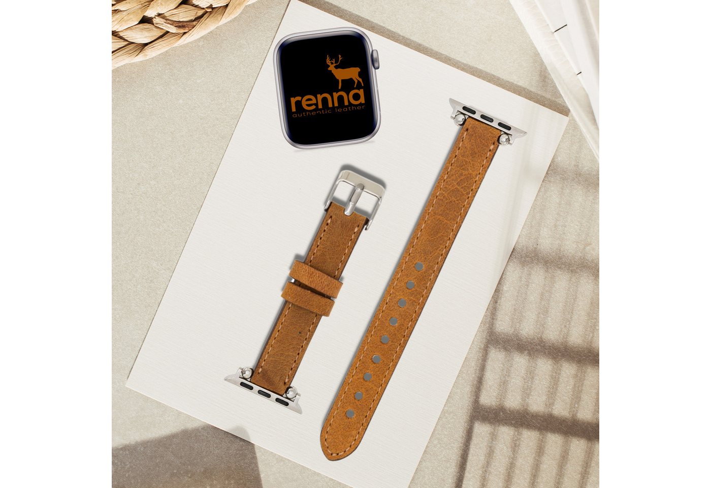 Renna Leather Uhrenarmband Apple Watch Band für Series 9/8/ULTRA/7/6/Se/6-1 Leder Uhrenarmband von Renna Leather