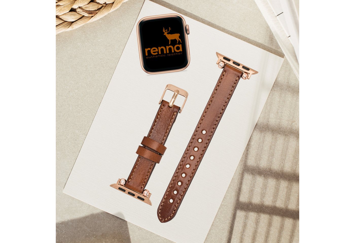 Renna Leather Uhrenarmband Apple Watch Band für Series 9/8/ULTRA/7/6/Se/6-1 Leder Uhrenarmband von Renna Leather