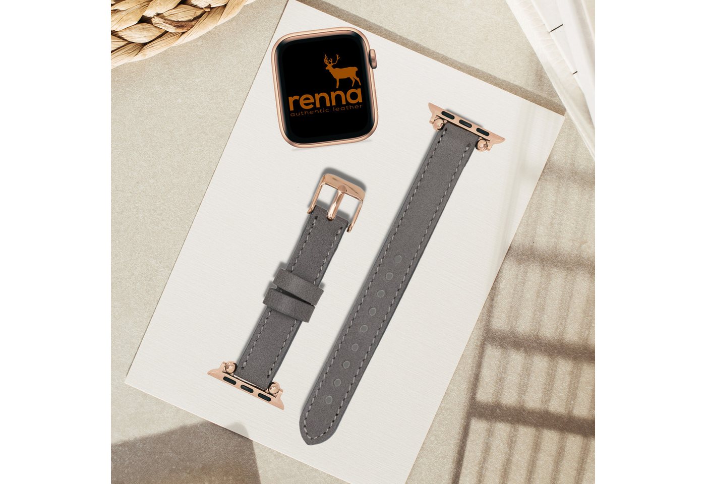 Renna Leather Uhrenarmband Apple Watch Band für Series 9/8/ULTRA/7/6/Se/6-1 Leder Uhrenarmband von Renna Leather