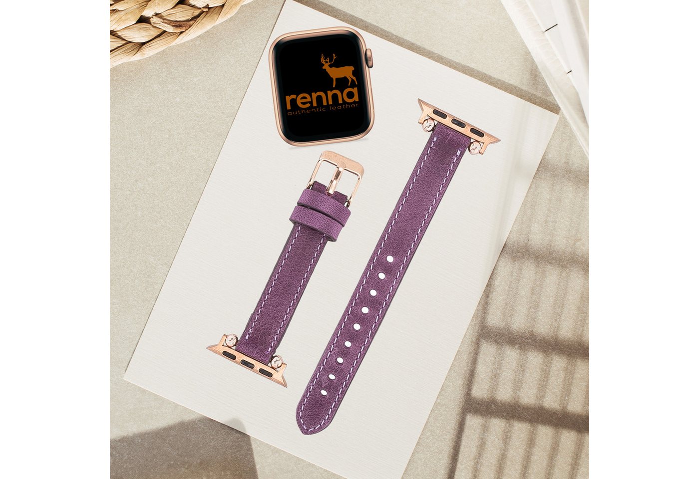 Renna Leather Uhrenarmband Apple Watch Band für Series 9/8/ULTRA/7/6/Se/6-1 Leder Uhrenarmband von Renna Leather