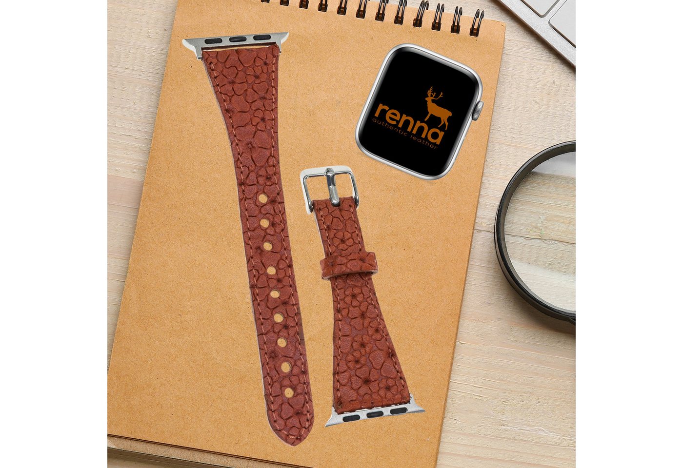 Renna Leather Uhrenarmband Apple Watch Band für Series 9/8/ULTRA/7/6/Se/6-1 Leder Uhrenarmband von Renna Leather