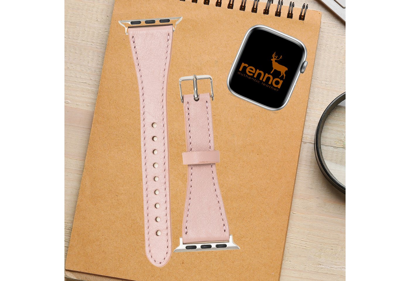 Renna Leather Uhrenarmband Apple Watch Band für Series 9/8/ULTRA/7/6/Se/6-1 Leder Uhrenarmband von Renna Leather