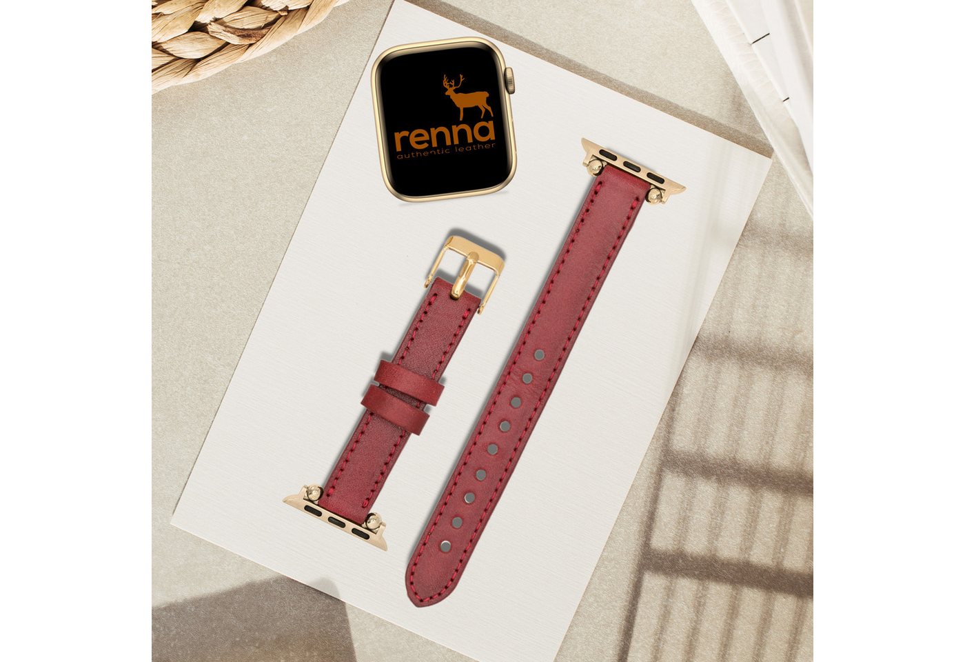 Renna Leather Uhrenarmband Apple Watch Band für Series 9/8/ULTRA/7/6/Se/6-1 Leder Uhrenarmband von Renna Leather