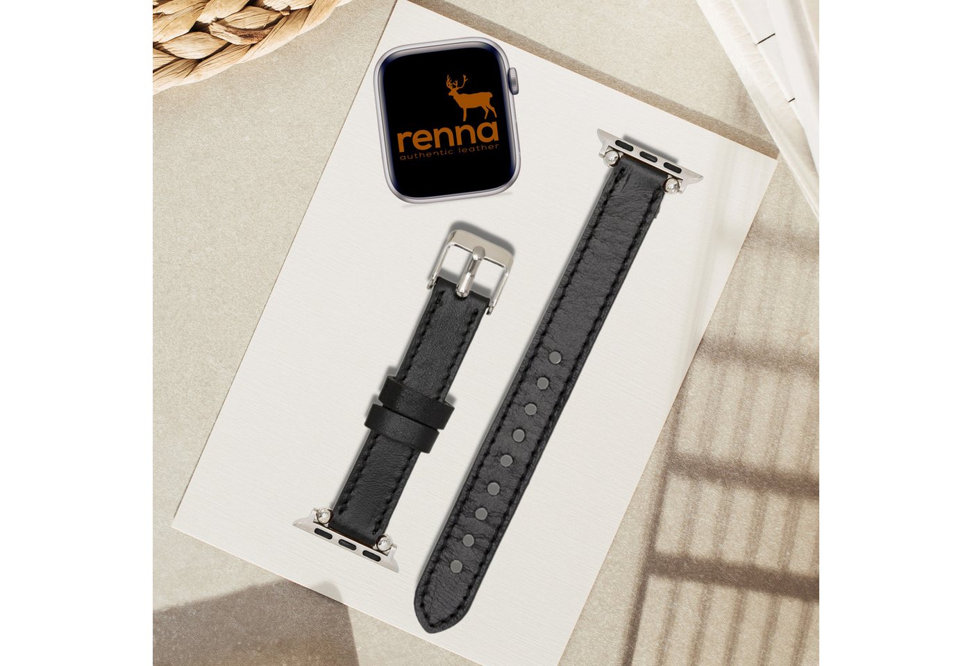 Renna Leather Uhrenarmband Apple Watch Band für Series 9/8/ULTRA/7/6/Se/6-1 Leder Uhrenarmband von Renna Leather