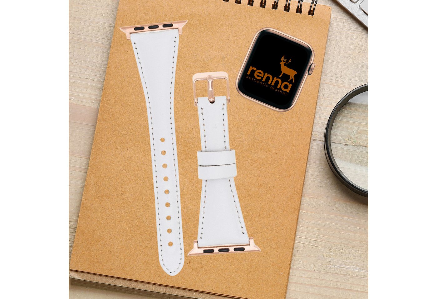 Renna Leather Uhrenarmband Apple Watch Band für Series 9/8/ULTRA/7/6/Se/6-1 Leder Uhrenarmband von Renna Leather